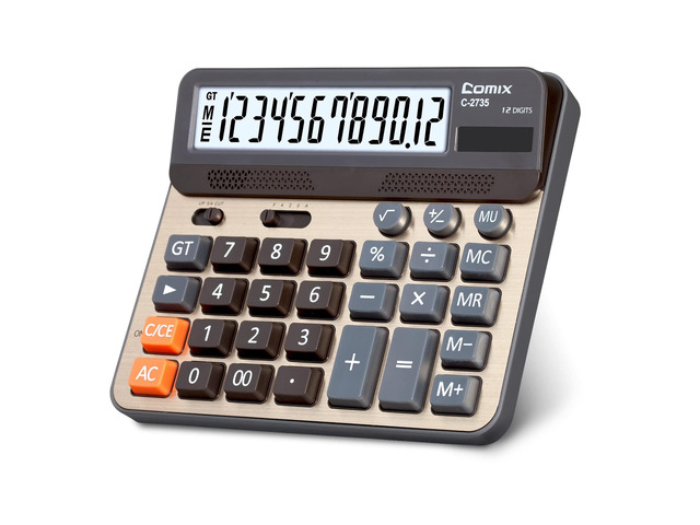 Desktop Calculator, 12 Digits Large Desk Calculator, Gold, 2 Pack Solar Battery Dual Power, 5 Inch Large LCD Display, Computer Keys, 4 Function...