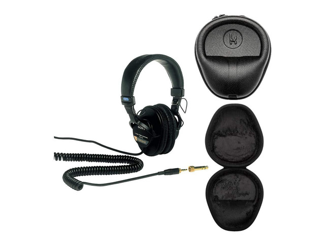 MDR7506 Professional Large Diaphragm Headphone Bundle with CASE - Black Hard Shell (Medium), MDR-7506 Stereo Headphones, 40mm Driver Unit...