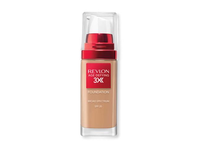 Revlon Liquid Foundation, Age Defying 3XFace Makeup, Anti-Aging and Firming Formula, SPF 30, Longwear Medium Buildable coverage with Natural.