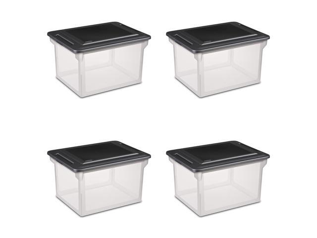 Sterilite File Box 4-Pack, Clear, Black Lid