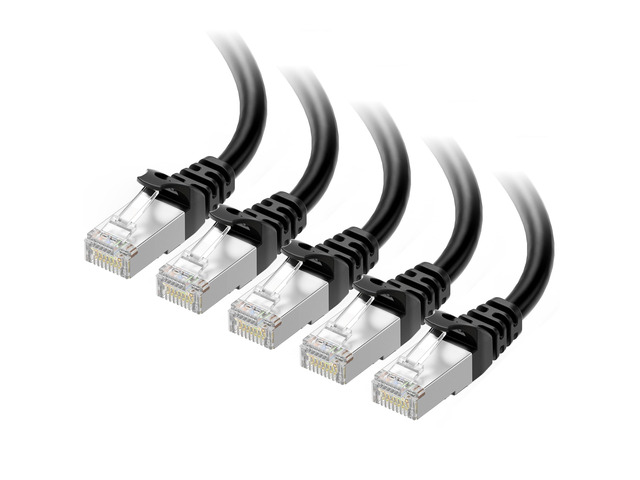 Cable Matters 10Gbps 5-Pack Snagless Shielded Cat 6A Cable, 1ft, Black