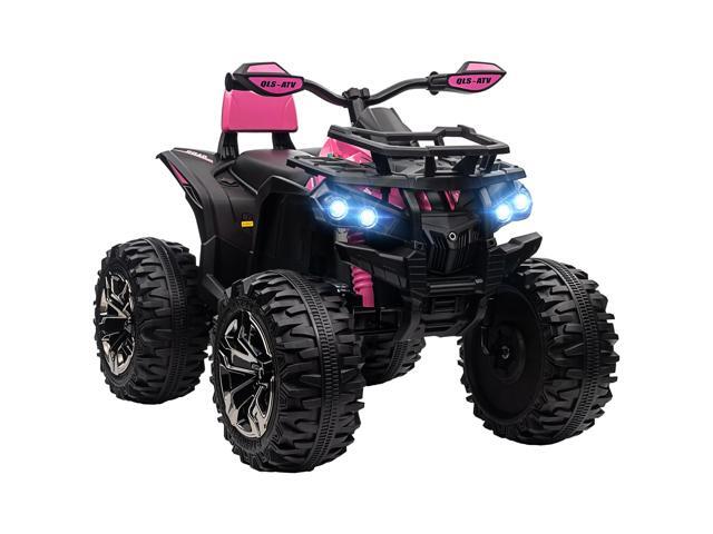 Aosom 12V Kids Ride-on Four-Wheeler, Rechargeable Battery-Powered ATV Toy Car with Music, Realistic Headlights & Wide Wheels for Boys and Girls, Pink