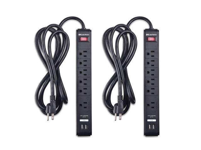 [Etl Listed] Cable Matters 2-Pack 6-Outlet Surge Protector Power Strip With Usb Ports 8 Ft Long Extension Cord Surge Protector With Usb Ports In...