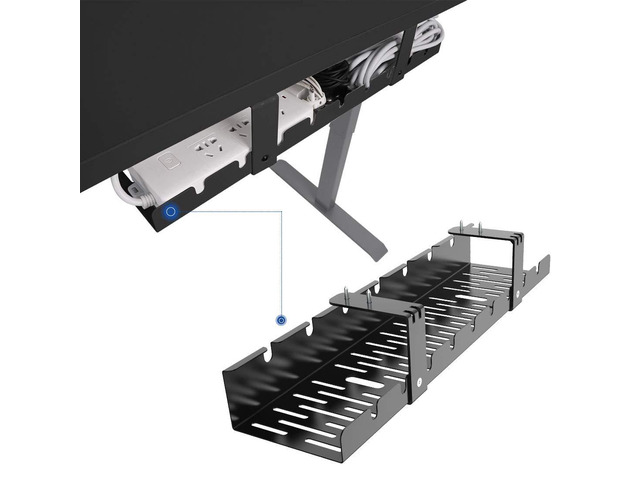 Under Desk Cable Management Tray, Metal Raceway Wires Cable Tidy Organizer, Office and Home Cable Tray Use for Standing Desk (Black)