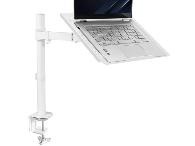 Single Laptop Notebook Desk Mount Stand, Fully Adjustable Extension with C-clamp, Fits up to 17 inch Laptops, White, STAND-V001LW