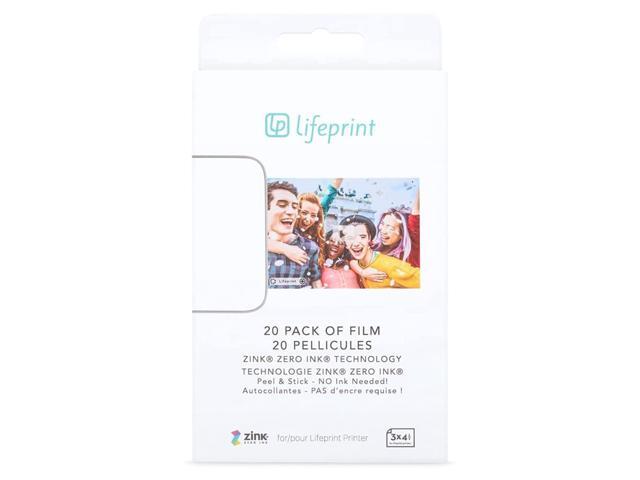 lifeprint 20 pack of film for lifeprint augmented reality photo and video printer. 3x4.5 zero ink sticky backed film ph30