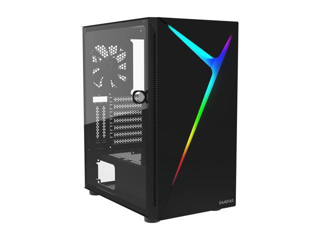 Gamdias Atx Mid Tower Gaming Computer Pc Case With Tempered Glass Swing Door 1X 120Mm Argb Fan & Front Panel Sync With Motherboards Vertical Pcie.