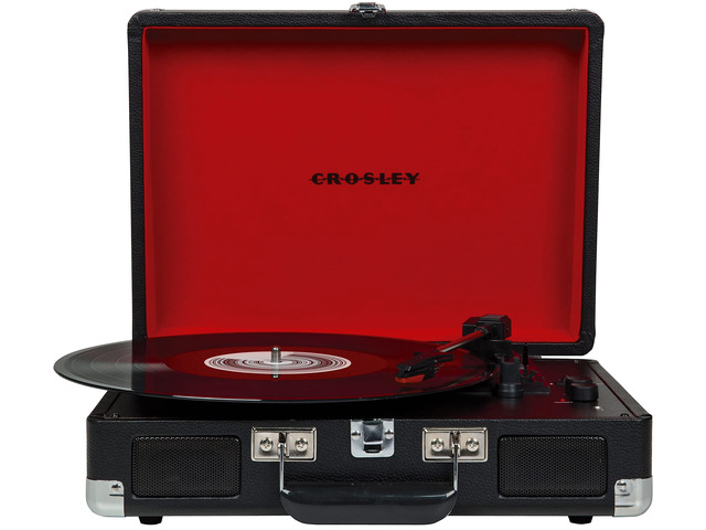 CR8005F-BK Cruiser Plus Vintage 3-Speed Bluetooth in/Out Suitcase Vinyl Record Player Turntable, Black/Red
