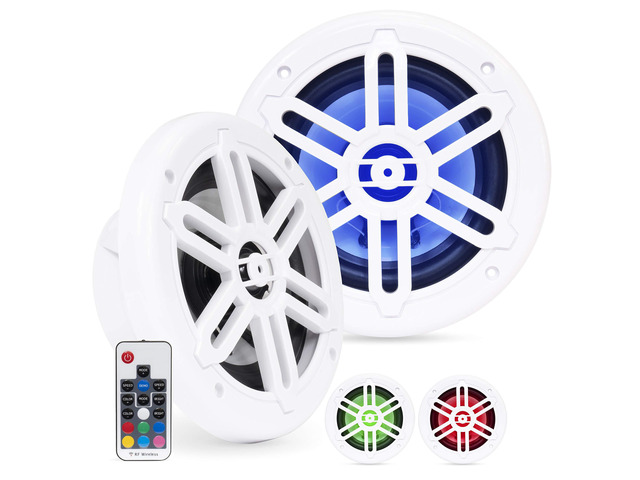 BMRGBWH 500W Peak (250W RMS) 6.5' 2-Way White Coaxial Marine Speakers with Multi-Color LED Lighting for Boats/ATV/UTV/SxS/Powersport