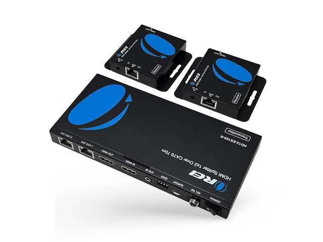 4K 1x2 HDMI Over ethernet Extender Splitter Over CAT6/7 ethernet Cable 4K@30Hz up to 165 ft - 1 in 2 Out, 1080P@60Hz Upto 230 ft, PoC, IR Control,...