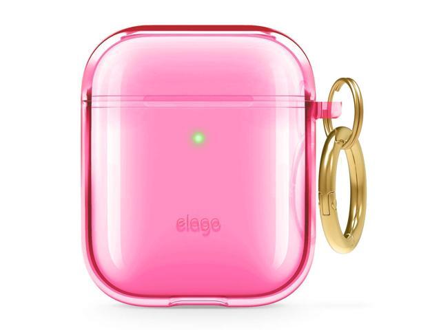 Elago Clear Airpods Case With Keychain Designed For Apple Airpods 1 & 2 (Neon Hot Pink)
