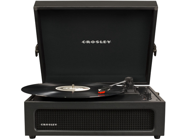 CR8017B-BK Voyager Vintage Portable Vinyl Record Player Turntable with Bluetooth in/Out and Built-in Speakers, Black