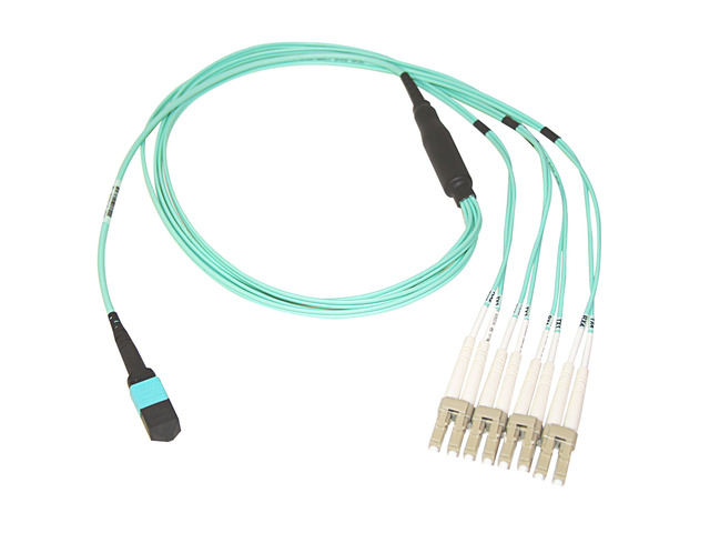 40/100 Gb MTP to 4 Duplex LC Breakout Cable, OM4 50/125, Plenum Rated - Aqua Blue, 16.5 FT (5 Meters)