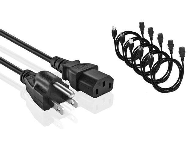 (5 Pack) Universal PC Power Cord 10ft. - 3 Prong AC Power Cable Replacement for Computer, Monitor, Scanner, Printer - IEC 320 C13 to NEMA 5-15P,...