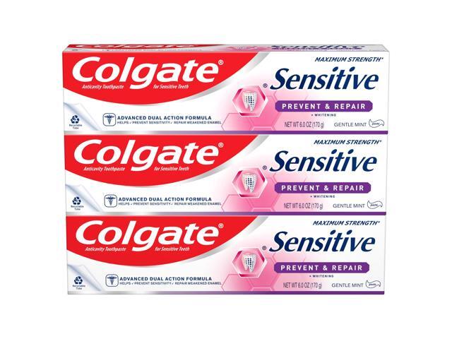 Colgate Sensitive Toothpaste with Whitening, Prevent and Repair, 6 Ounce, 3 Pack