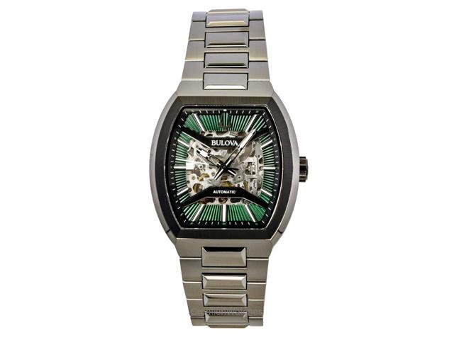 Bulova Maquina Stainless Steel Green Skeleton Dial Automatic 98A321 MenS Watch