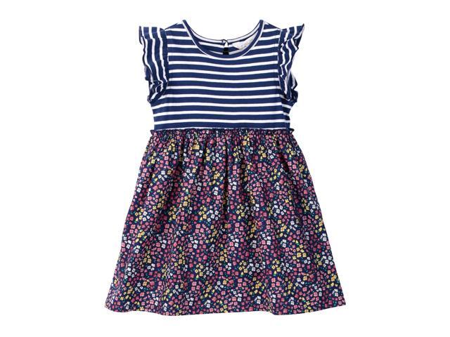 Beebay Mix-Media Ruffle Sleeve Dress Navy - 7 Years