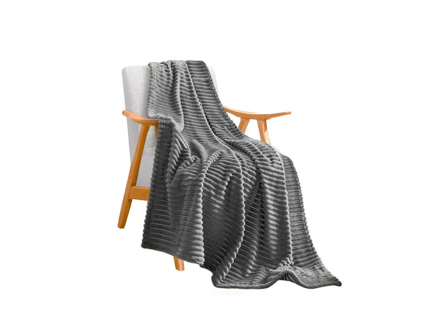 SOGA Grey Throw Blanket Warm Cozy Striped Pattern Thin Flannel Coverlet Fleece Bed Sofa Comforter