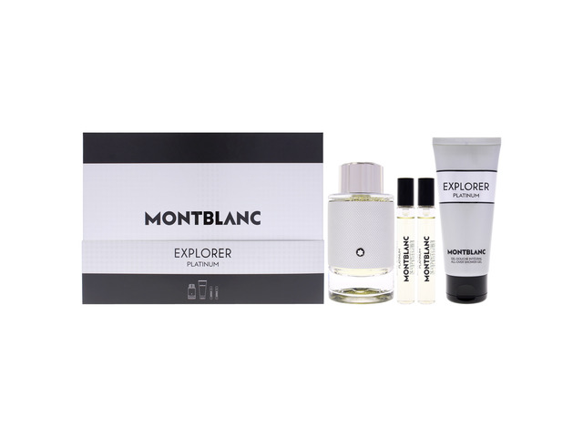 Explorer Platinum by Mont Blanc for Men - 4 Pc Gift Set 3.3oz EDP Spray, 2 x 0.25oz EDP Spray (Mini), 3.3oz Shower Gel
