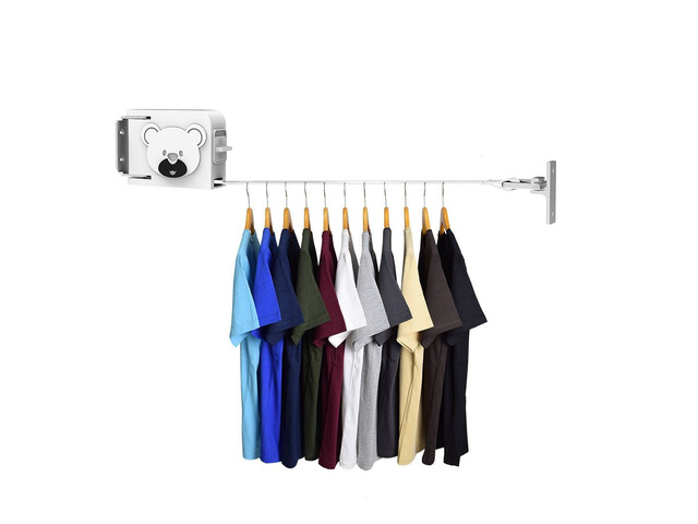SOGA 160mm Wall-Mounted Clothes Line Dry Rack Retractable Space-Saving Foldable Hanger White
