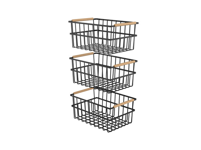 Oceanstar Metal Wire Organizer Bin Handles WBHB1910 Basket Set, One-Size, Black, 3 Count