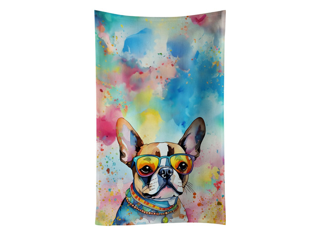 Boston Terrier Hippie Dawg Kitchen Towel Dish Cloths Guest Hand Towel Decorative Bathroom Towel for Face,Tea, Dishcloth, Kitchen and Bath