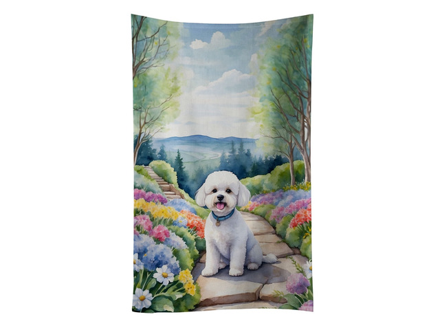 Bichon Frise Spring Path Kitchen Towel Dish Cloths Guest Hand Towel Decorative Bathroom Towel for Face,Tea, Dishcloth, Kitchen and Bath