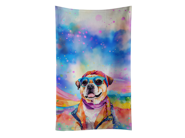 Pug Hippie Dawg Kitchen Towel Dish Cloths Guest Hand Towel Decorative Bathroom Towel for Face,Tea, Dishcloth, Kitchen and Bath