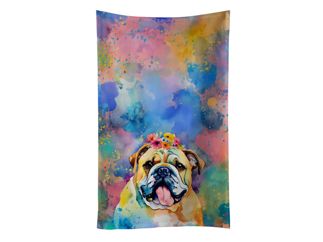 English Bulldog Hippie Dawg Kitchen Towel Dish Cloths Guest Hand Towel Decorative Bathroom Towel for Face,Tea, Dishcloth, Kitchen and Bath