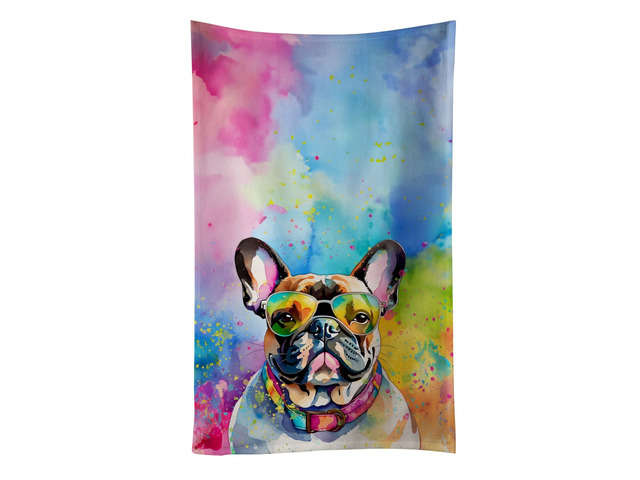 French Bulldog Hippie Dawg Kitchen Towel Dish Cloths Guest Hand Towel Decorative Bathroom Towel for Face,Tea, Dishcloth, Kitchen and Bath