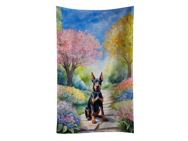 Doberman Pinscher Spring Path Kitchen Towel Dish Cloths Guest Hand Towel Decorative Bathroom Towel for Face,Tea, Dishcloth, Kitchen and Bath