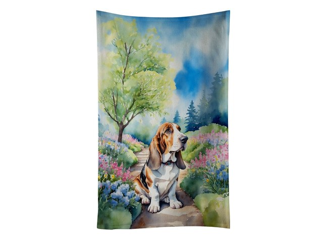 Basset Hound Spring Garden Kitchen Towel Dish Cloths Guest Hand Towel Decorative Bathroom Towel for Face,Tea, Dishcloth, Kitchen and Bath