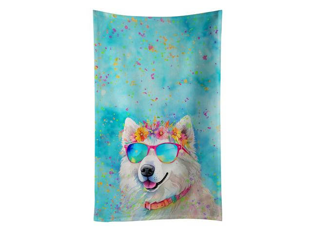 Samoyed Hippie Dawg Kitchen Towel Dish Cloths Guest Hand Towel Decorative Bathroom Towel for Face,Tea, Dishcloth, Kitchen and Bath