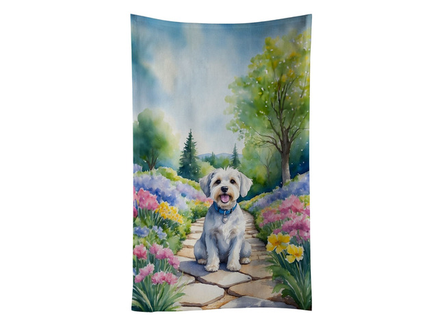 Dandie Dinmont Terrier Spring Path Kitchen Towel Dish Cloths Guest Hand Towel Decorative Bathroom Towel for Face,Tea, Dishcloth, Kitchen and Bath