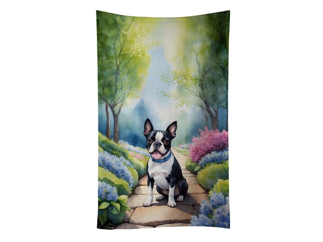Boston Terrier Spring Path Kitchen Towel Dish Cloths Guest Hand Towel Decorative Bathroom Towel for Face,Tea, Dishcloth, Kitchen and Bath