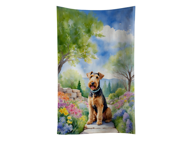 Airedale Terrier Spring Garden Kitchen Towel Dish Cloths Guest Hand Towel Decorative Bathroom Towel for Face,Tea, Dishcloth, Kitchen and Bath