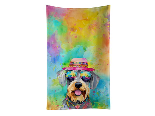 Schnauzer Hippie Dawg Kitchen Towel Dish Cloths Guest Hand Towel Decorative Bathroom Towel for Face,Tea, Dishcloth, Kitchen and Bath