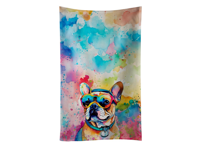 French Bulldog Hippie Dawg Kitchen Towel Dish Cloths Guest Hand Towel Decorative Bathroom Towel for Face,Tea, Dishcloth, Kitchen and Bath