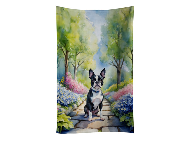 Boston Terrier Spring Path Kitchen Towel Dish Cloths Guest Hand Towel Decorative Bathroom Towel for Face,Tea, Dishcloth, Kitchen and Bath