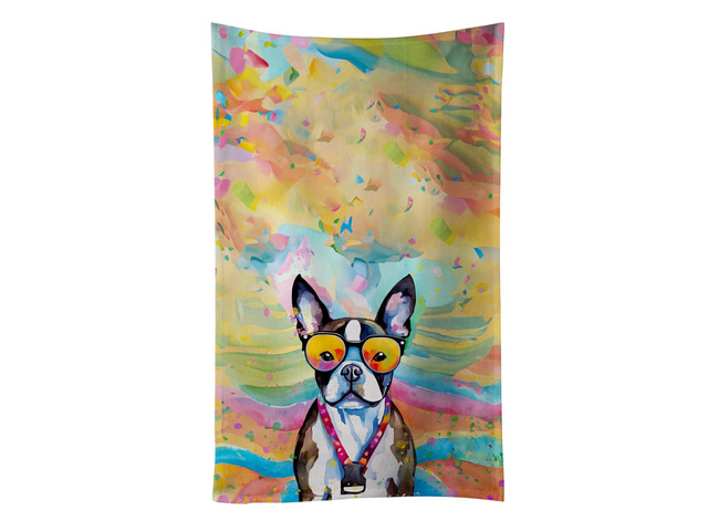 Boston Terrier Hippie Dawg Kitchen Towel Dish Cloths Guest Hand Towel Decorative Bathroom Towel for Face,Tea, Dishcloth, Kitchen and Bath
