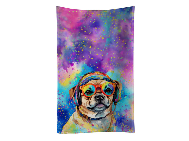 Pug Hippie Dawg Kitchen Towel Dish Cloths Guest Hand Towel Decorative Bathroom Towel for Face,Tea, Dishcloth, Kitchen and Bath