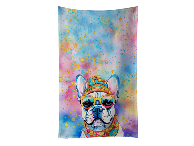French Bulldog Hippie Dawg Kitchen Towel Dish Cloths Guest Hand Towel Decorative Bathroom Towel for Face,Tea, Dishcloth, Kitchen and Bath