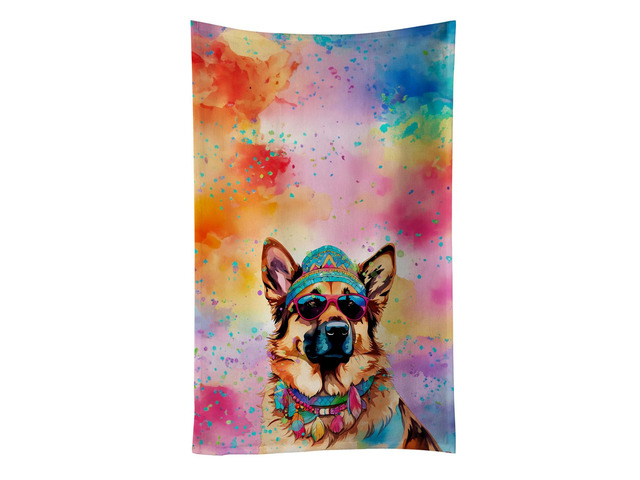German Shepherd Hippie Dawg Kitchen Towel Dish Cloths Guest Hand Towel Decorative Bathroom Towel for Face,Tea, Dishcloth, Kitchen and Bath