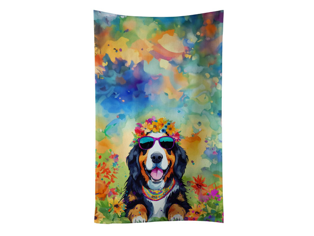 Bernese Mountain Dog Hippie Dawg Kitchen Towel Dish Cloths Guest Hand Towel Decorative Bathroom Towel for Face,Tea, Dishcloth, Kitchen and Bath