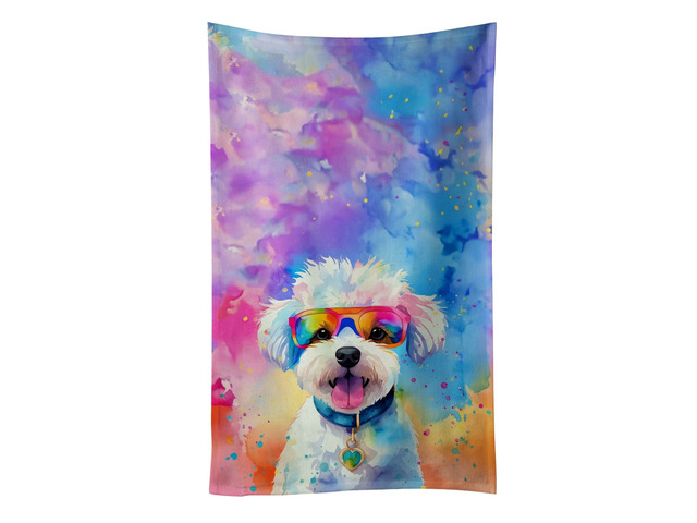 Bichon Frise Hippie Dawg Kitchen Towel Dish Cloths Guest Hand Towel Decorative Bathroom Towel for Face,Tea, Dishcloth, Kitchen and Bath