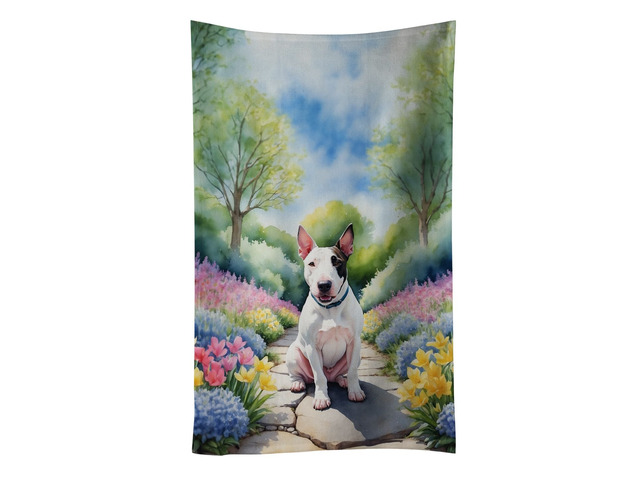 NEW English Bull Terrier Spring Path Kitchen Towel Dish Cloths Guest Hand Towel Decorative Bathroom Towel for Face,Tea, Dishcloth, Kitchen and Bath
