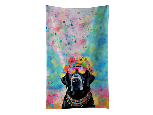Black Labrador Hippie Dawg Kitchen Towel Dish Cloths Guest Hand Towel Decorative Bathroom Towel for Face,Tea, Dishcloth, Kitchen and Bath
