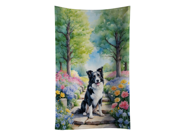 Border Collie Spring Path Kitchen Towel Dish Cloths Guest Hand Towel Decorative Bathroom Towel for Face,Tea, Dishcloth, Kitchen and Bath