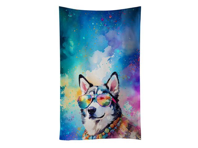 Siberian Husky Hippie Dawg Kitchen Towel Dish Cloths Guest Hand Towel Decorative Bathroom Towel for Face,Tea, Dishcloth, Kitchen and Bath