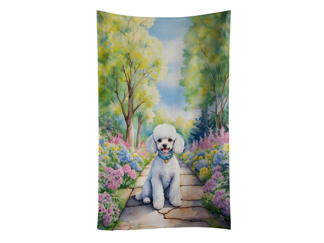 White Poodle Spring Path Kitchen Towel Dish Cloths Guest Hand Towel Decorative Bathroom Towel for Face,Tea, Dishcloth, Kitchen and Bath